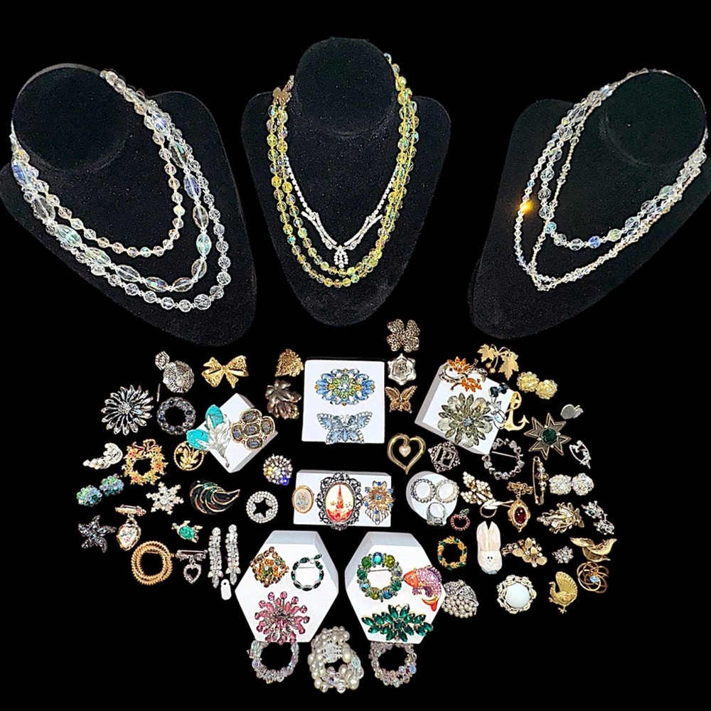 Vintage to Now Rhinestone Costume Jewelry Lot 80+ Pieces Austria Sarah Cov +